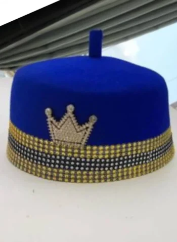 Royal Blue African Traditional Hat With Gold Adornment