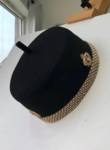 Black African Traditional Hat With Gold Adornment
