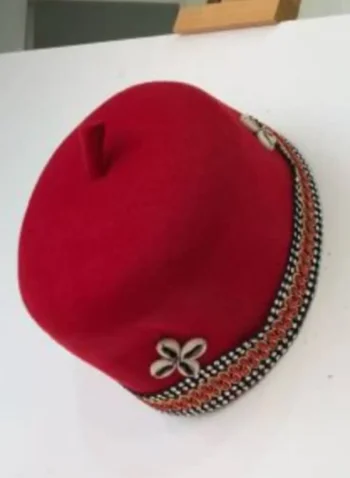 African IBO Red Traditional Hat With Gold Adornment