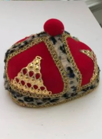 African IBO Red Royal Traditional Hat With Gold Adornment