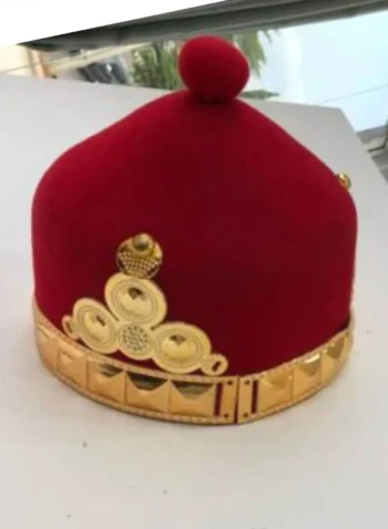 African IBO Red Royal Traditional Hat With Gold Adornment
