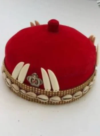 African IBO Red Royal Traditional Hat With Gold And Horn Adornment