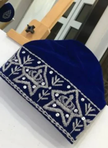 A Royal Blue and Silver Embroidery African Traditional Hat