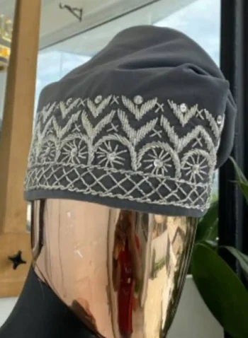 Grey and silver glass bead Embroidery Yoruba Traditional Ide Cap