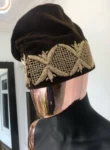 A Brown and Gold Embroidery Yoruba Ide Cap