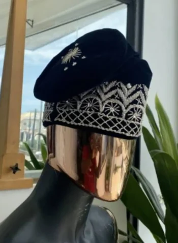Black and silver glass bead Embroidery Yoruba Traditional Ide Cap