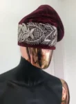 Burgundy and Silver Embroidery Yoruba Traditional Ide Cap