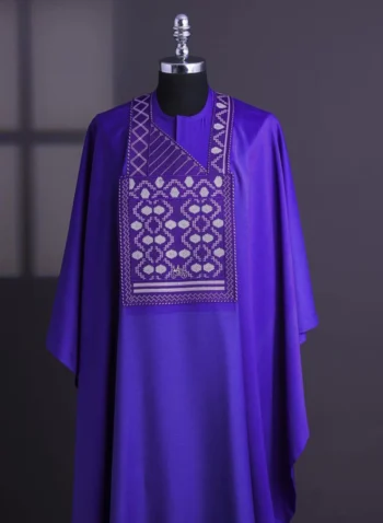 An Aesthetic purple, bloom & gloom pattern with keke Elemu embroidery details Agbada