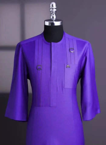 An Aesthetic purple, lengthened rectangle double side flap, 3/4 sleeve with paisley details traditional African senator kaftan native.