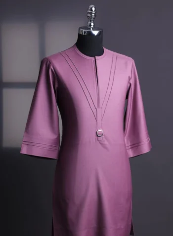 An iris purple, front flap with Swarovski button, 3/4 sleeve African senator kaftan native.