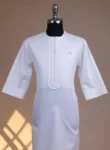 A Bright white, layered front flap details, 3/4 sleeve African kaftan