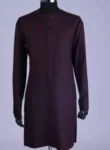 A Checkered black and burgundy with black Swarovski button detailing kaftan and sokoto